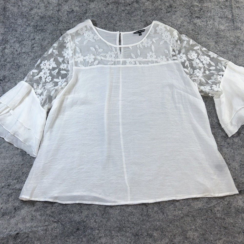 Unique Spectrum Top Women's 2X White Boho Coastal‎ Chic Cutout Sleeve Minimalist